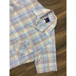 VTG 60s/70s Andhurst short sleeve plaid cotton blend button up shirt, S (18)